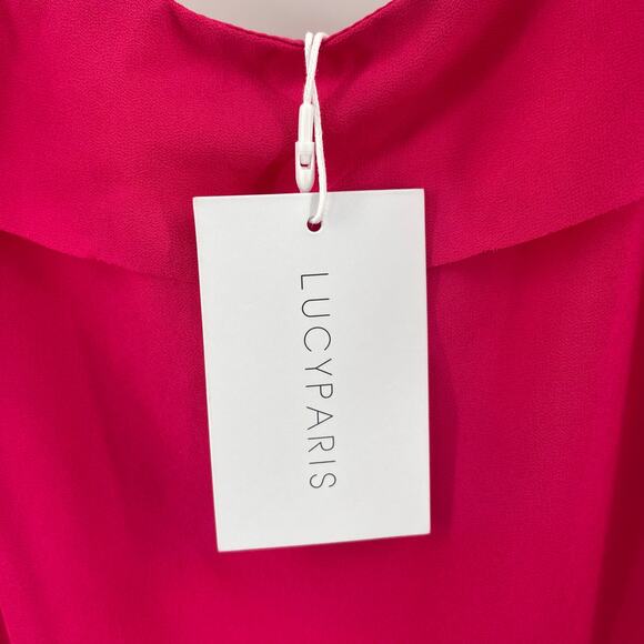 LUCY PARIS Dress Size Extra Large NWT Fuchsia Pink Ruffle Tiered Midi Cocktail - Picture 6 of 16